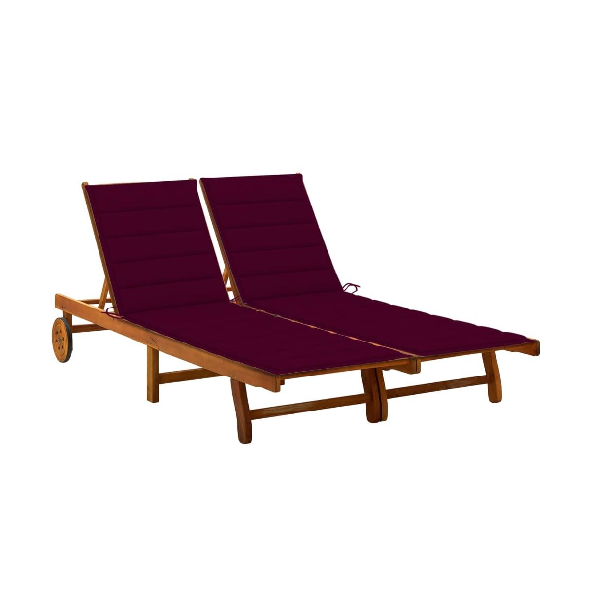 Sunlounger Wine Red Solid Acacia Wood, Polyester