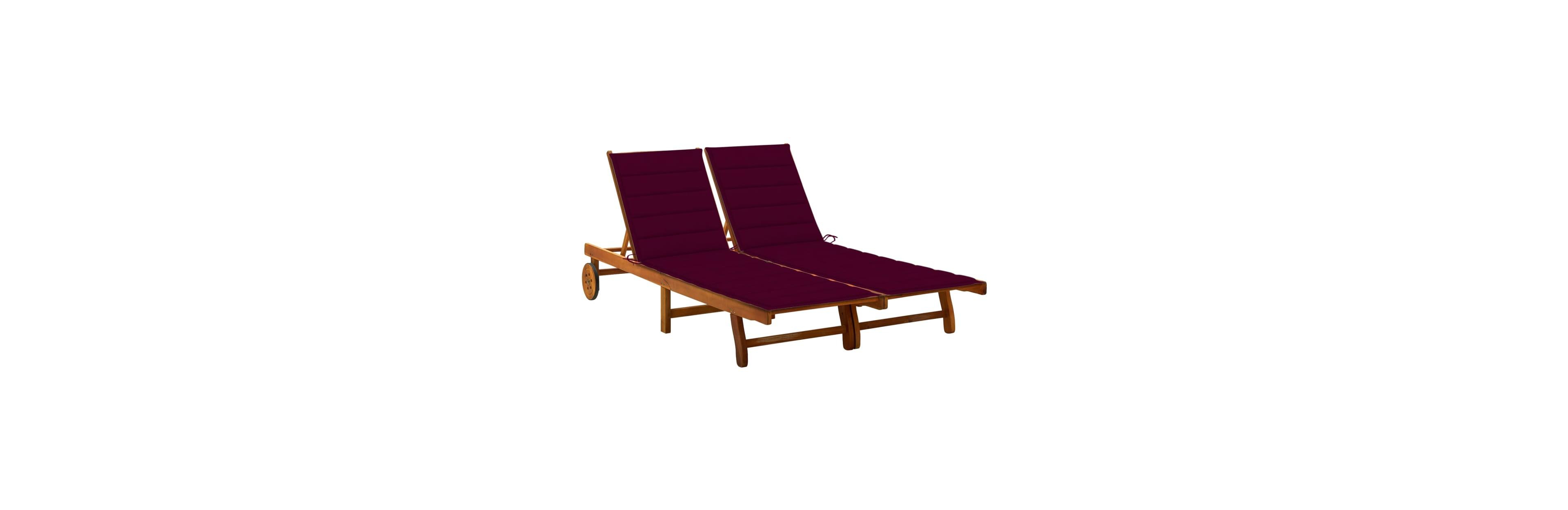 Sunlounger Wine Red Solid Acacia Wood, Polyester