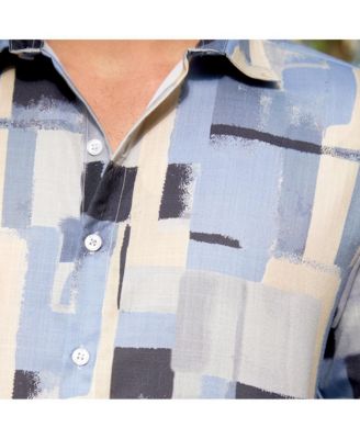 Men's Powder Blue & Pale Yellow Cubic-Overlap Shirt