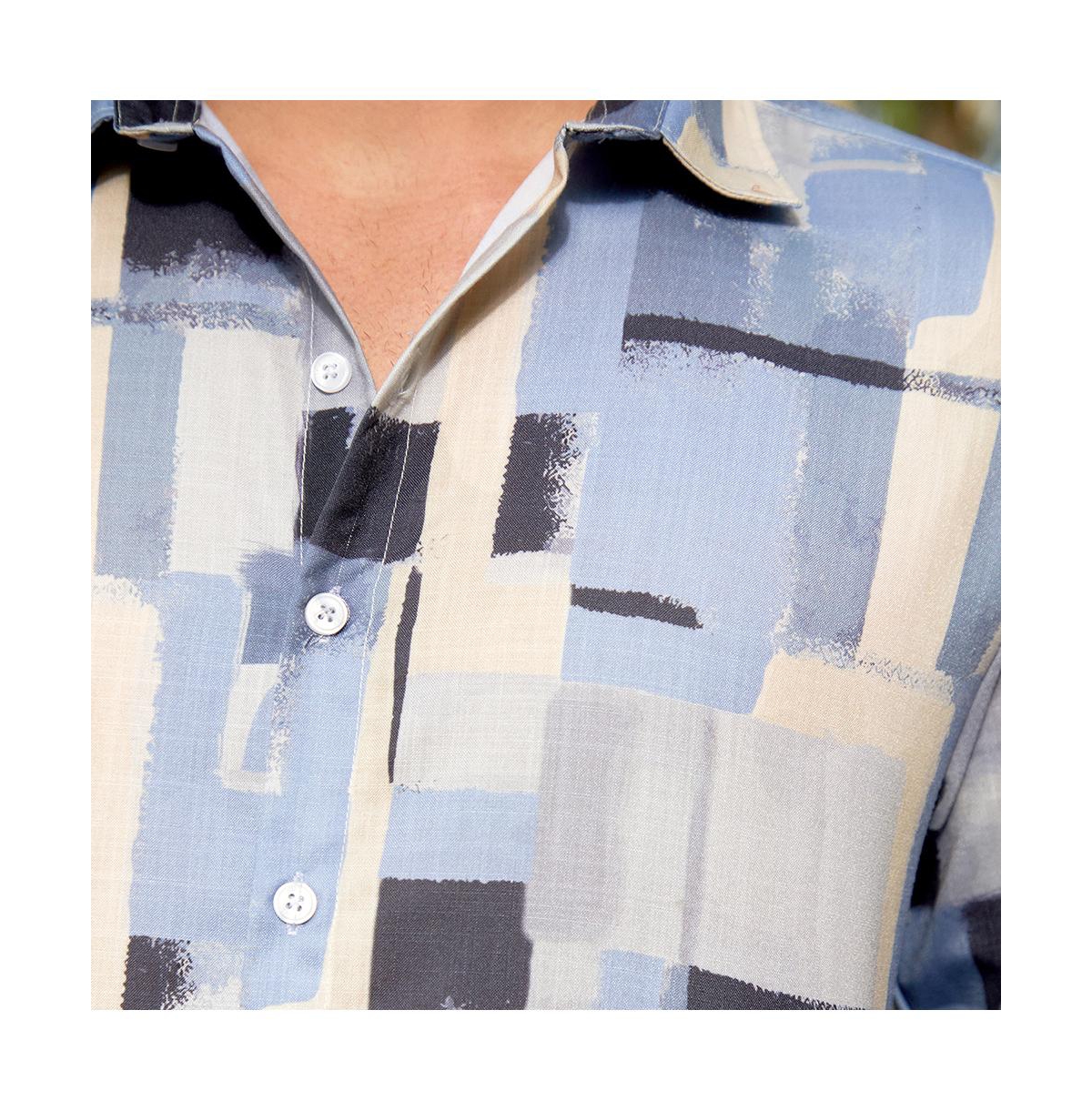 Campus Sutra Men's Powder Blue & Pale Yellow Cubic-Overlap Shirt