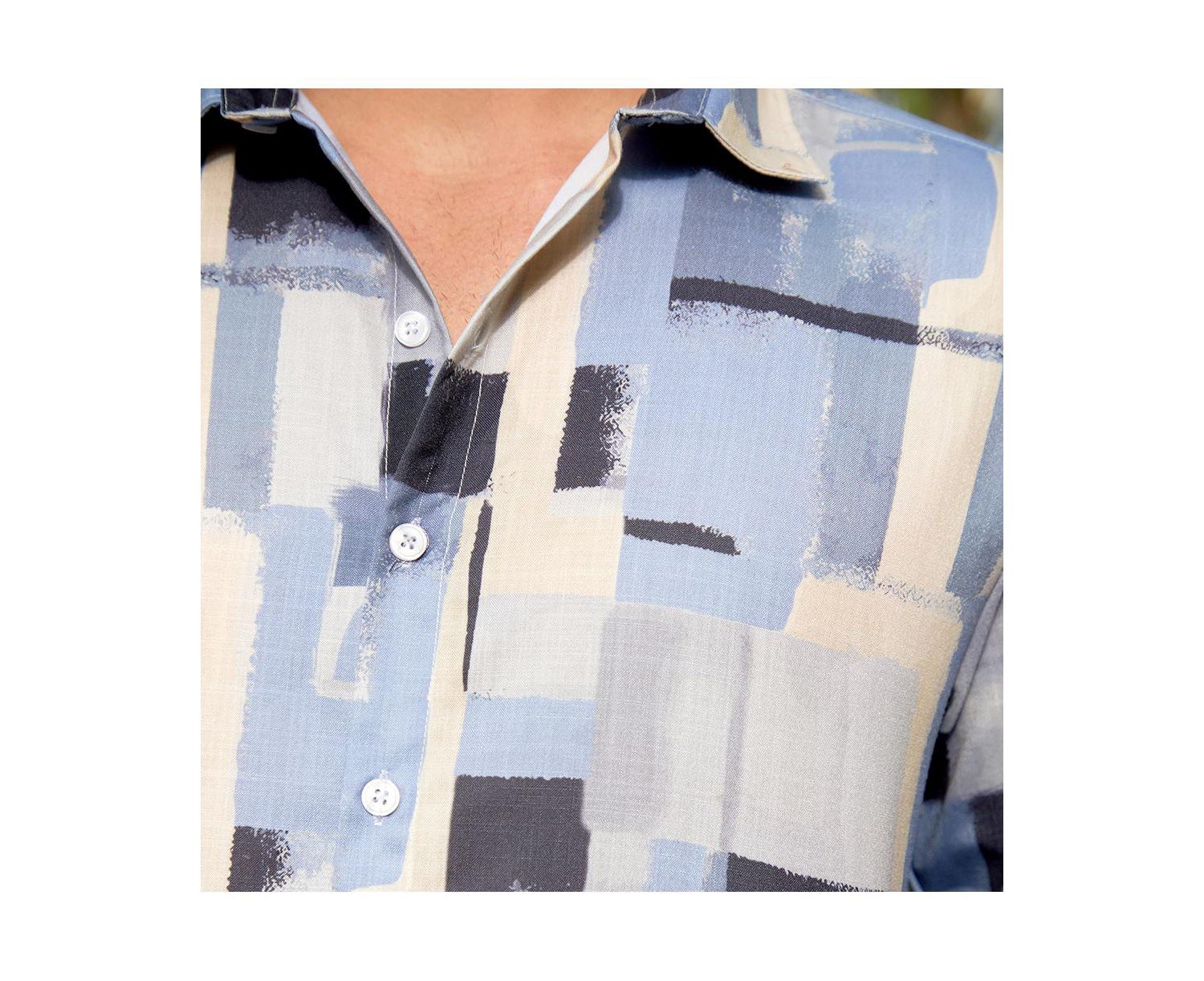 Men's Powder Blue & Pale Yellow Cubic-Overlap Shirt