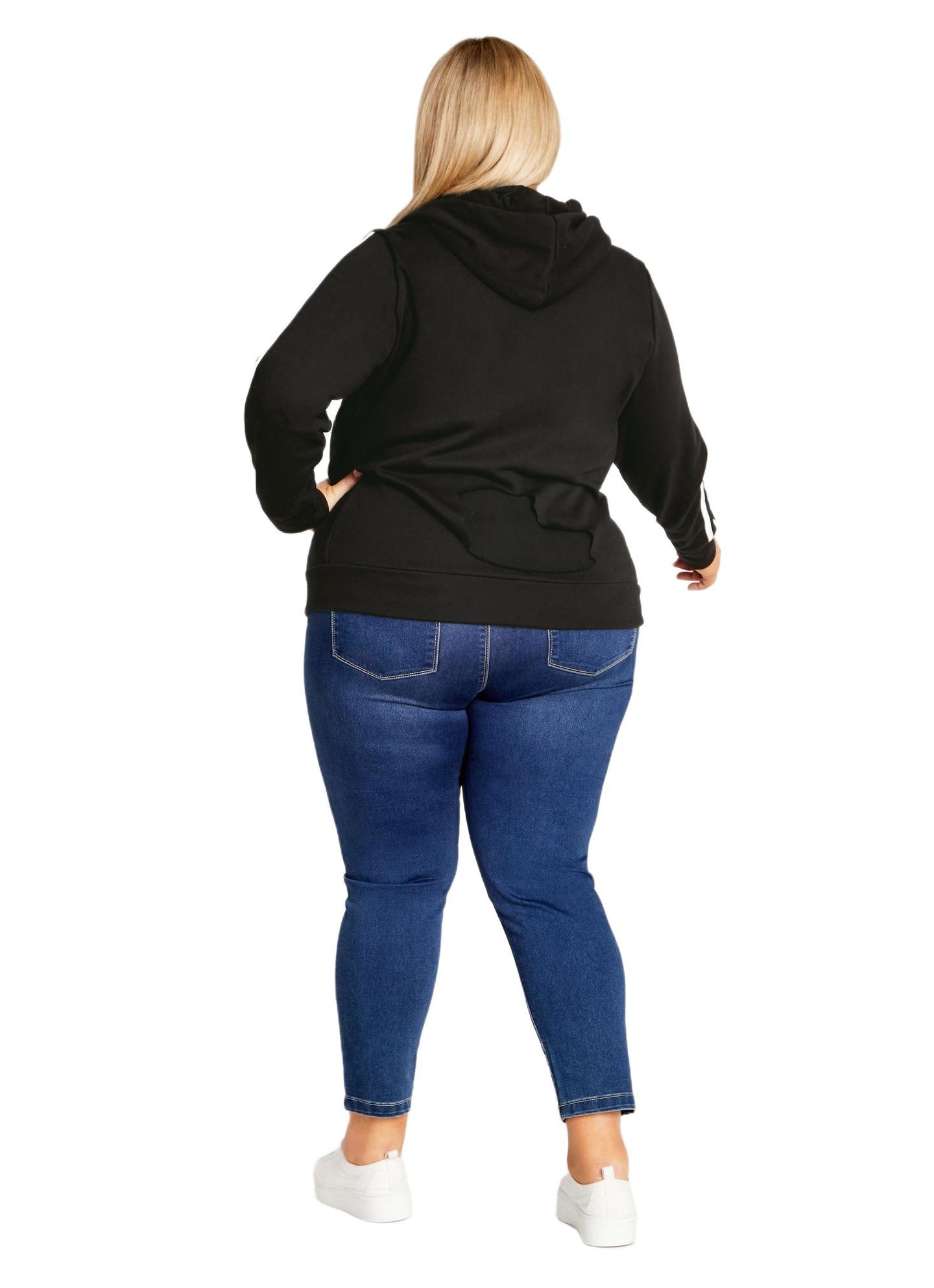 Женское худи AVENUE Plus Size Side Stripe Zip, цвет: Чёрный — фото 2