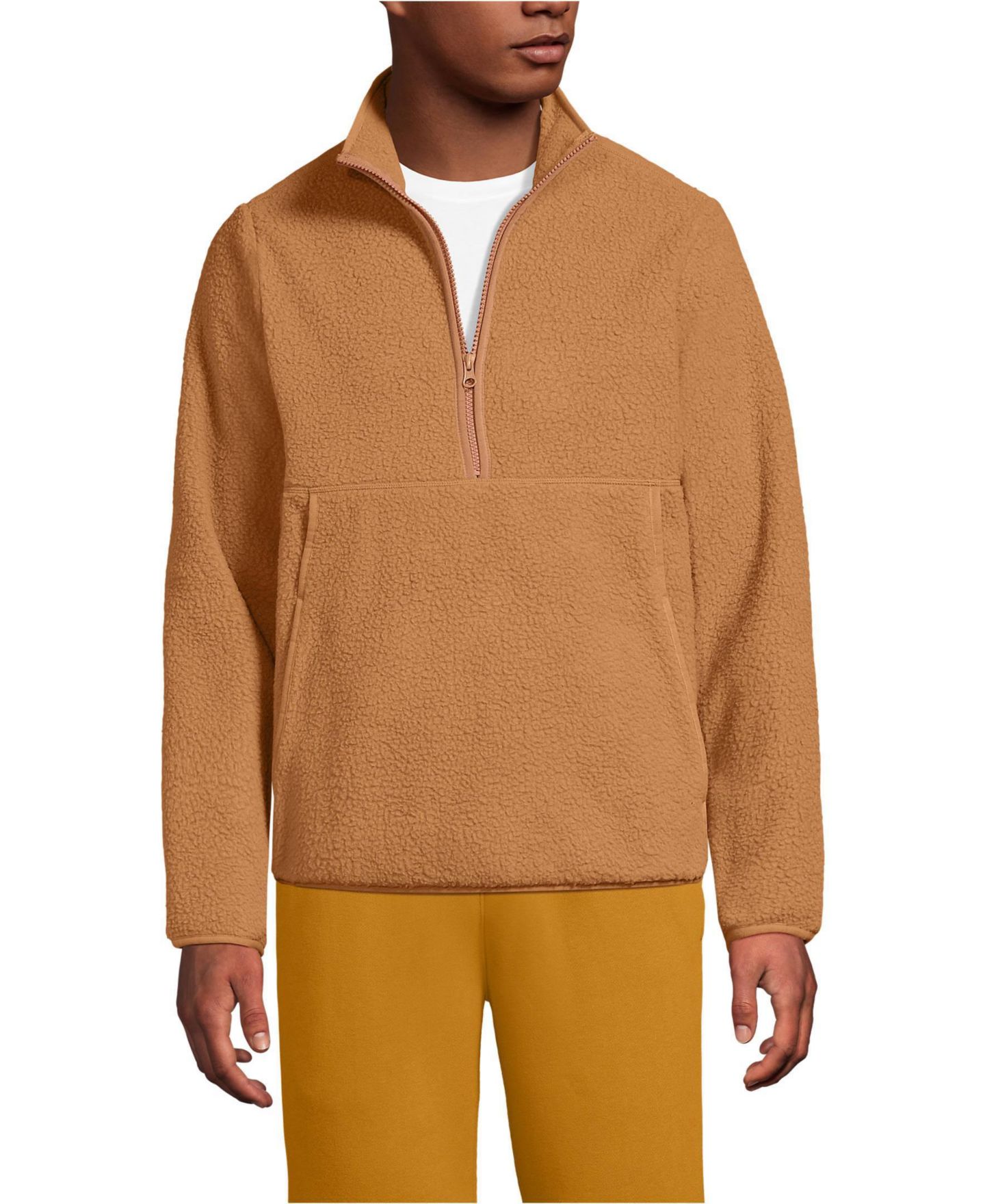 Мужской свитер Lands' End Half Zip High Pile Fleece Pullover, цвет: Верблюжий — фото 2