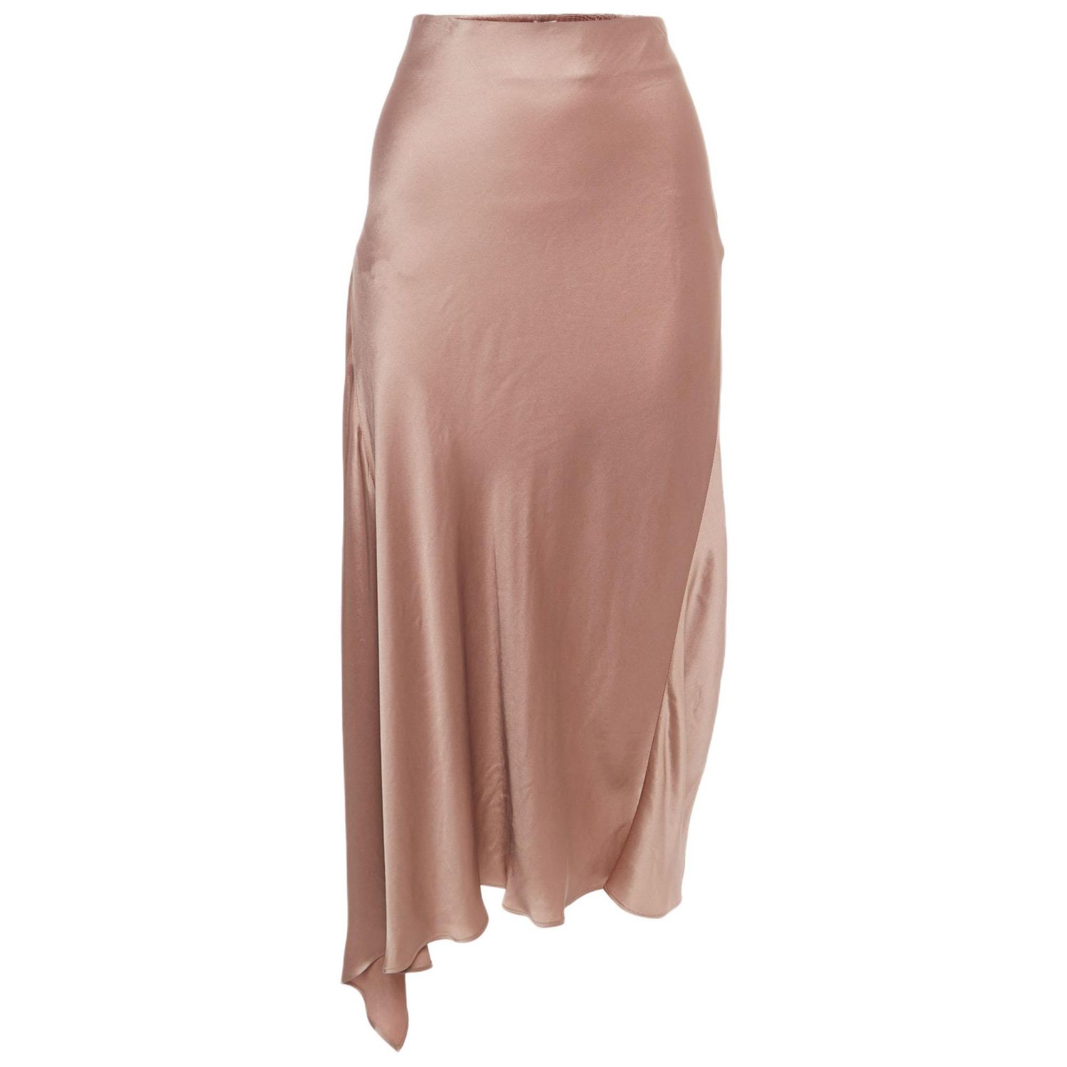 Women's Pink Satin Asymmetric Midi Skirt