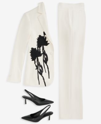 Women's Floral-Appliqu&eacute; One-Button Jacket & Mid-Rise Pull-On Straight Pants