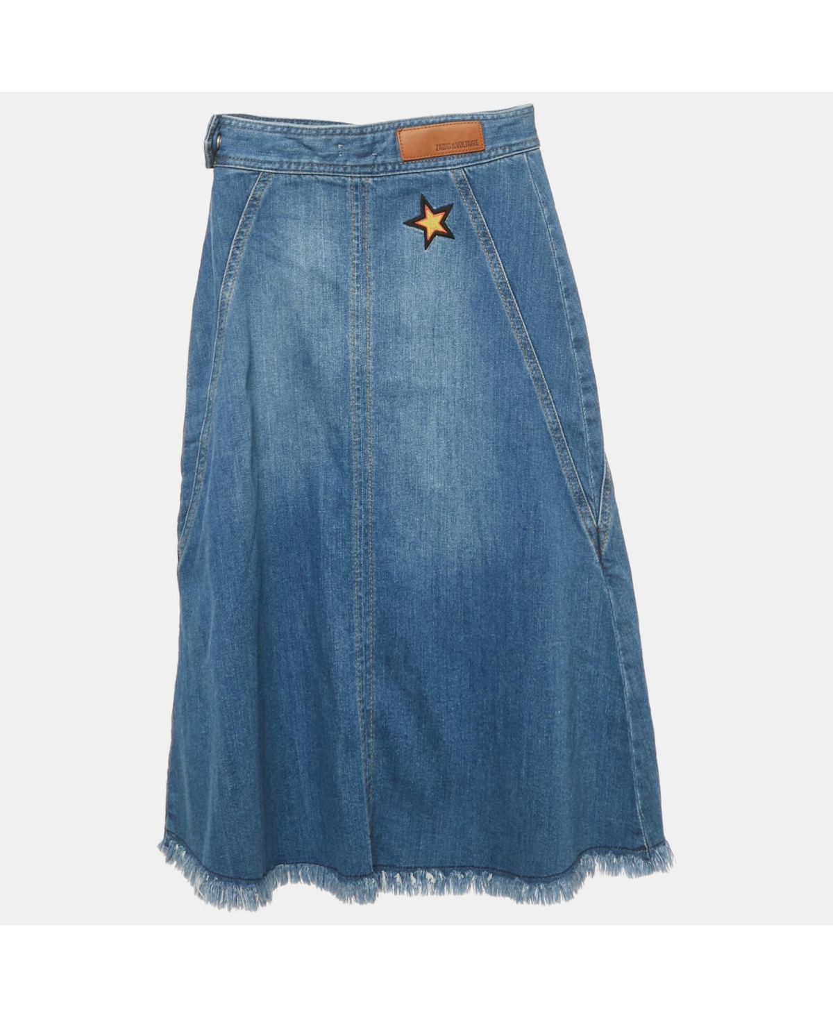Pre-Owned Zadig & Voltaire Women's Deluxe Blue Embroidered Denim Jamille Brode Skirt