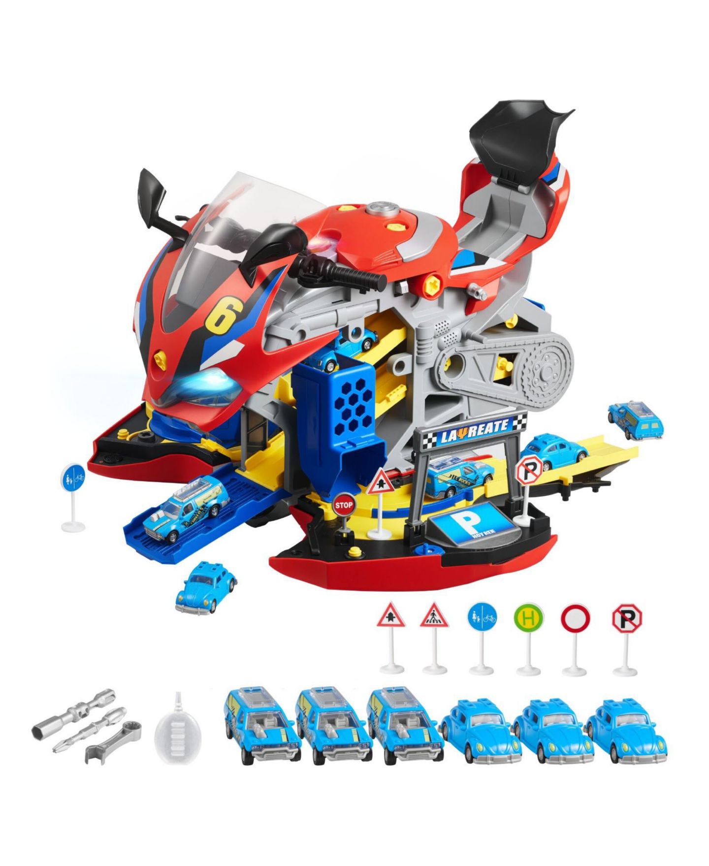 Детский игровой набор Mecale Motorcycle Engine Lights & Sounds 25-Piece Playset, Ages 3+, цвет: Красный — фото 1