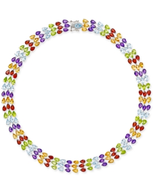 image of Multi-Gemstone Three Row Collar Necklace (90 ct. t.w.) in Sterling Silver