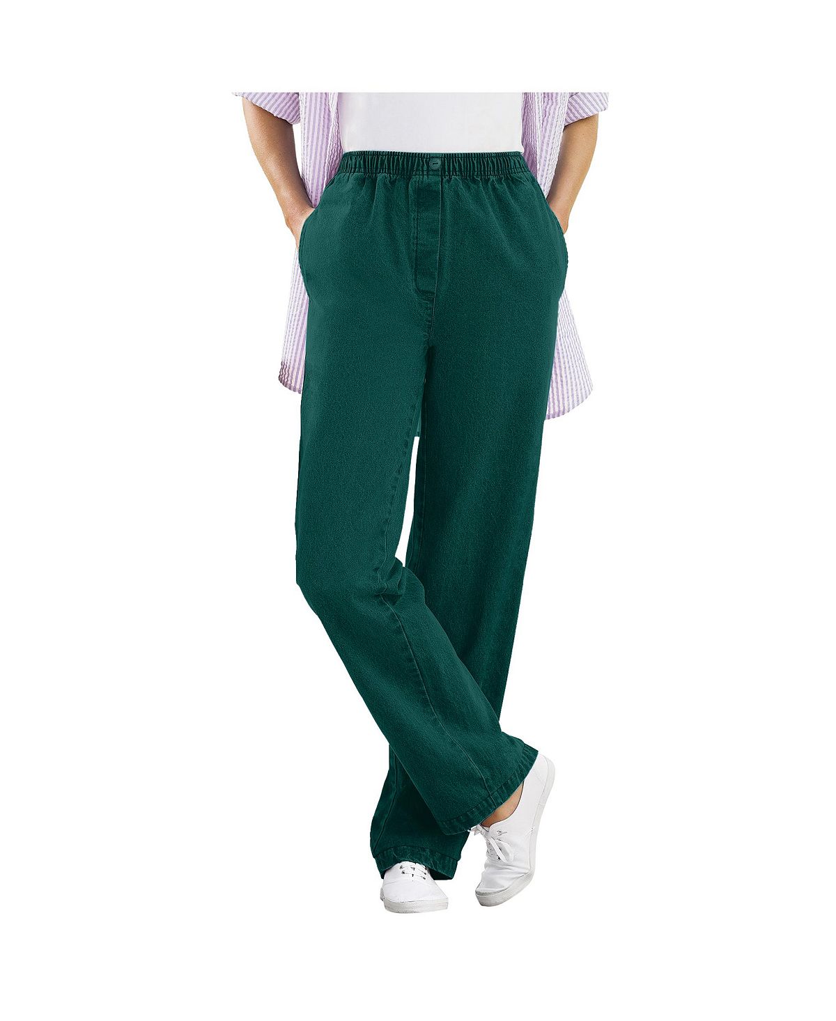 Woman Within Women's Plus Size Tall Straight-Leg All-Cotton Denim Pull-On 7-Day Elastic-Waist Jeans view 3 — MAYCSS fashion products