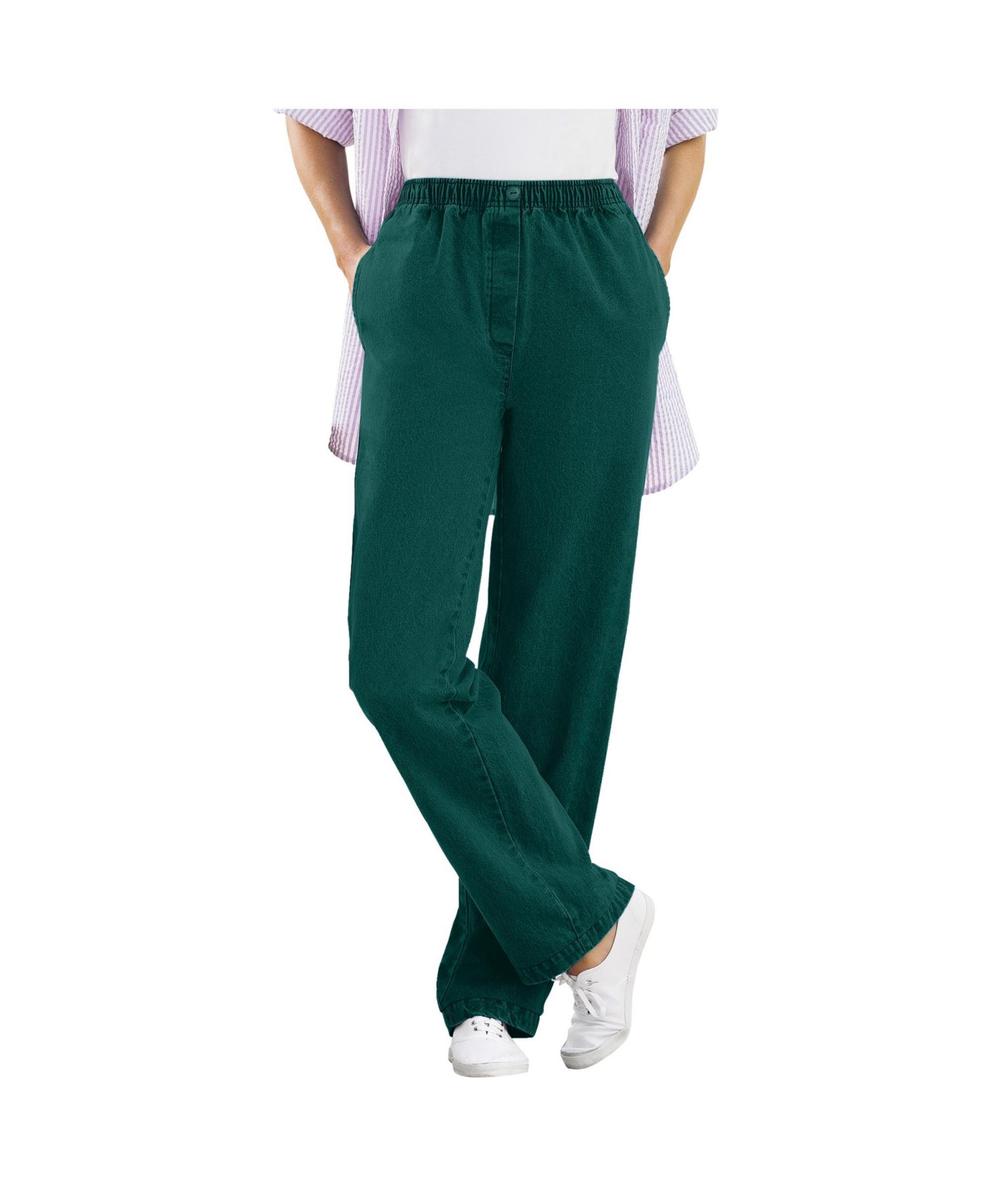 Women's Plus Size Tall Straight-Leg All-Cotton Denim Pull-On 7-Day Elastic-Waist Jeans