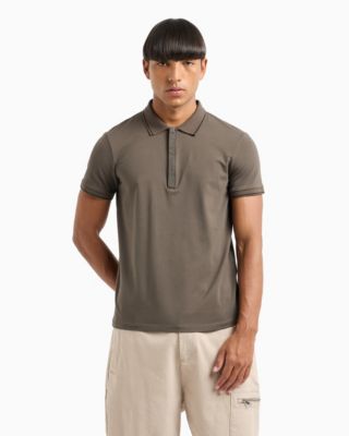 Men's Short Sleeve Logo-Placket Stretch Polo Shirt