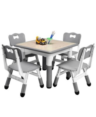 Kids Table and 4 Chairs Set Height Adjustable Table and Chair Set Boy and Girl Gift for Classrooms/Daycares/Home