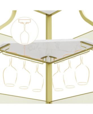 Farmhouse Wine Bar Corner Cabinet with Detachable Rack, Mesh Door, Glass Rack, and Storage for Kitchen and Dining Room,Gold