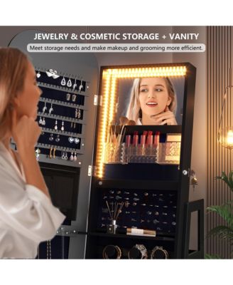 360&deg; Swivel Jewelry Cabinet with RGB Lights and Full-Length Mirror