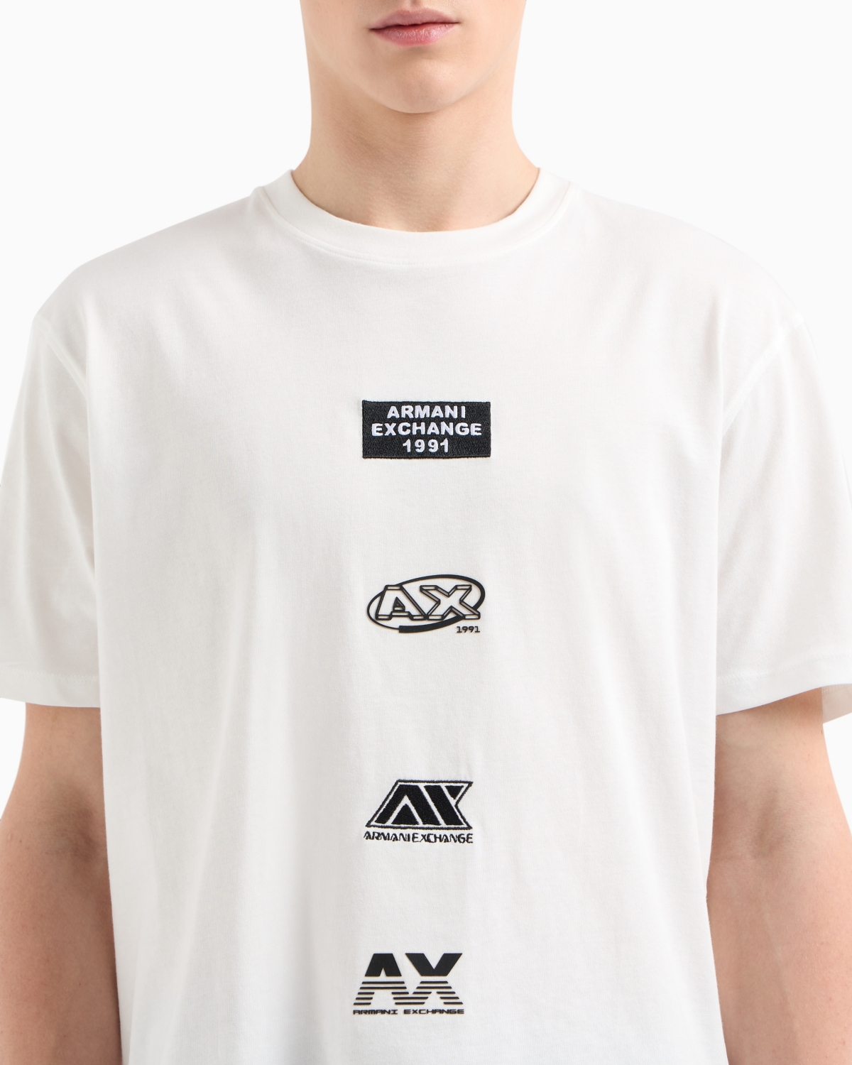 A|X Armani Exchange Men's Classic Fit Short Sleeve Stacked Logo Graphic T-Shirt