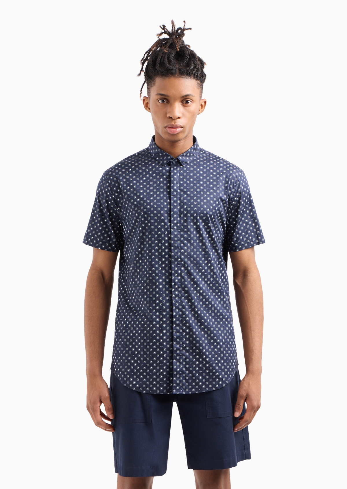A|X Armani Exchange Men's Slim-Fit Tonal Geo Logo-Print Button-Down Shirt