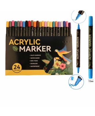 24 Colors Dual Tip Acrylic Paint Markers, Dot Tip and Fine Tip for Rock Painting, Ceramic, Canvas, Calligraphy, Card Making and DIY Crafts