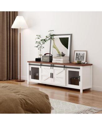 Farmhouse Industrial TV Stand for 55/60/65 Inch TV - Sliding Barn Door