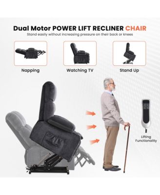 Dual Motor Lift Recliner with Lay Flat Waist Kneading Heat and Cup Holders