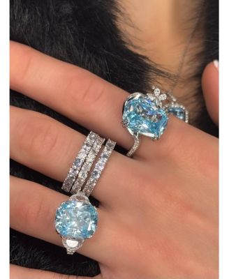 Suzy Levian Gala Collection Sterling Silver Elongated Cushion Firework Cut Cubic Zirconia Three Stone Ring