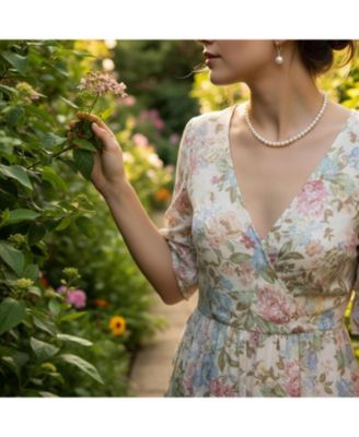Hand-Knotted White Freshwater Pearl Necklace & Drop Pearl Earring Jewelry Set in Sterling Silver