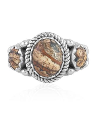 Sterling Silver Picture Jasper 3-Stone Ring, Sizes 5 to 11
