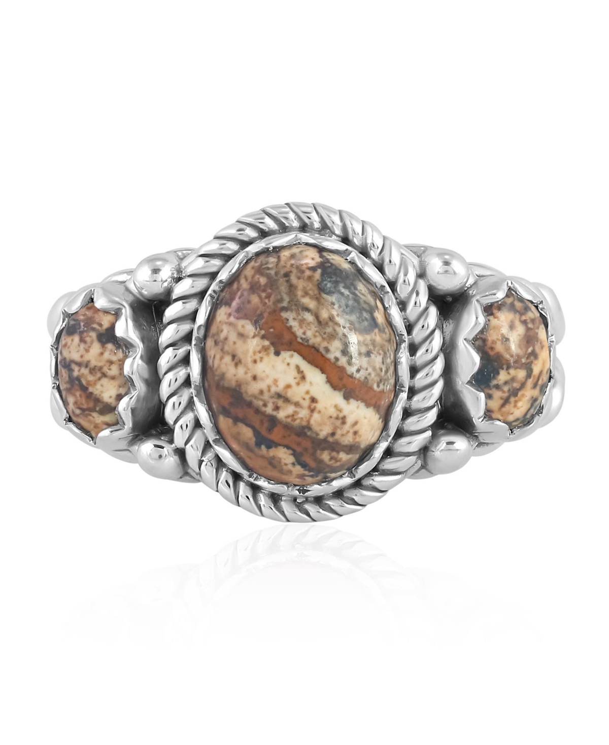 American West Jewelry Sterling Silver Picture Jasper 3-Stone Ring