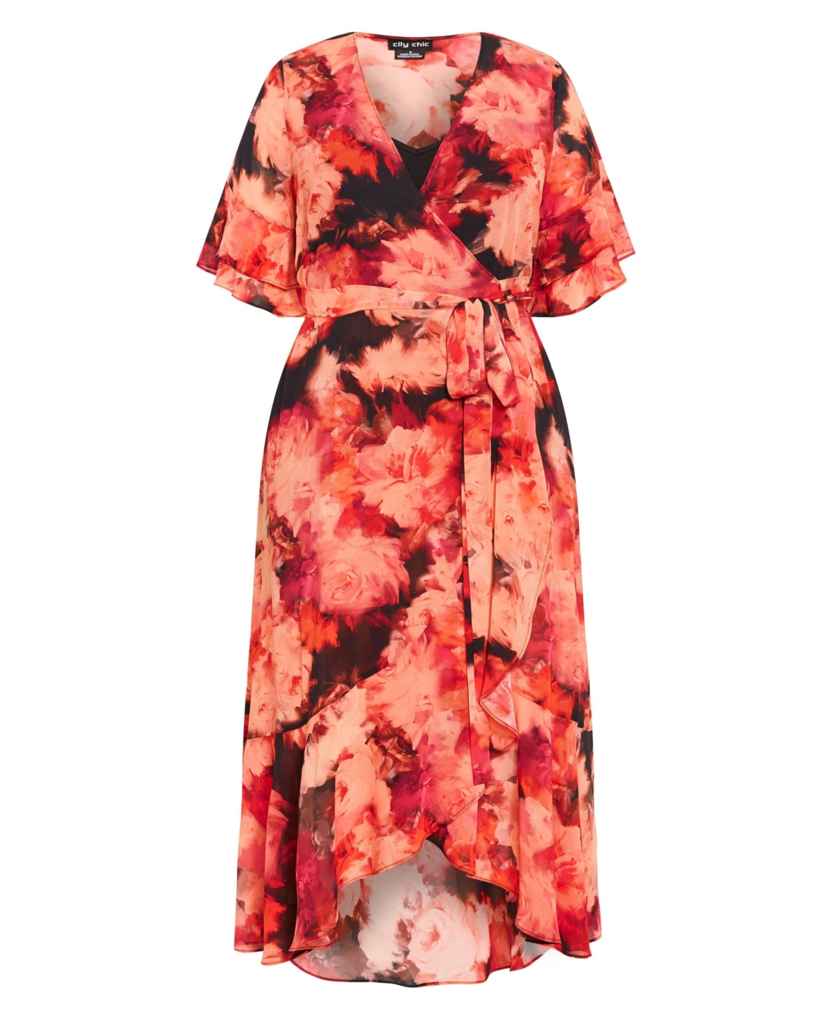 City Chic Women's Mischa Floral Wrap Ruffle Maxi Dress