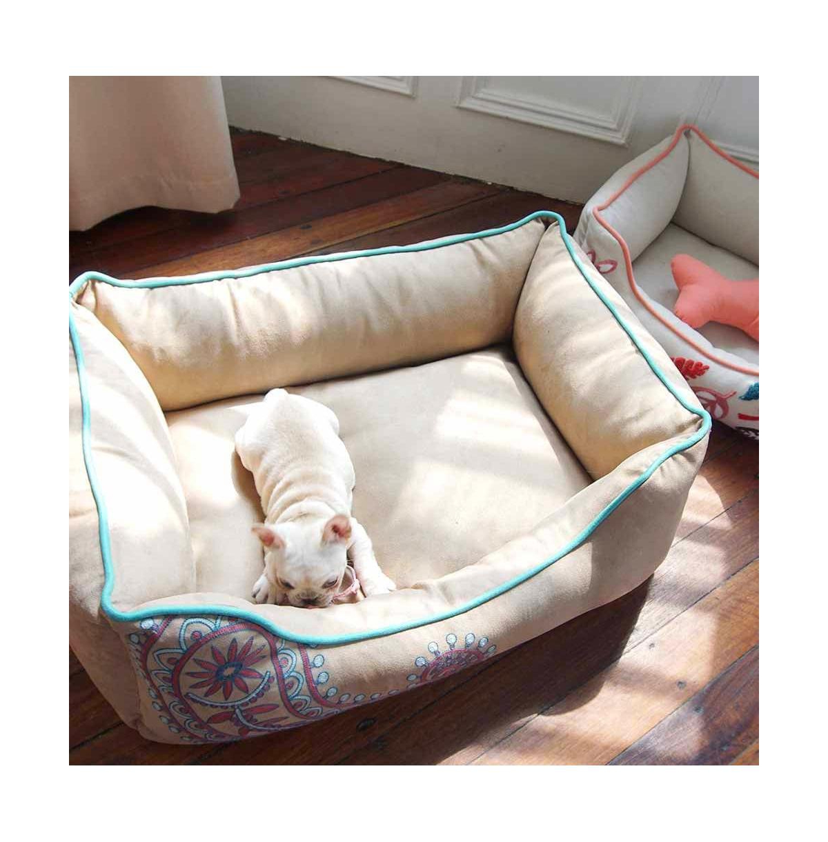 Blueberry Pet Embroidered Paisley Bed with Fully Removable and Washable Cover Squeaky Pillow Toy