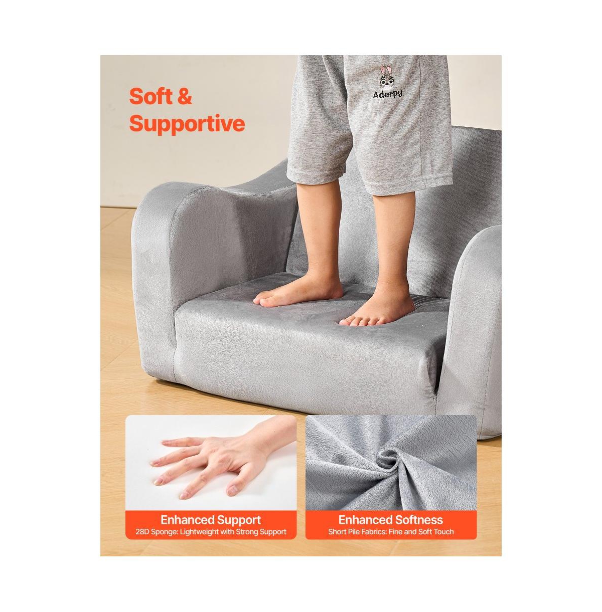 Slickblue Convertible Kids Sofa with Armrests, Folds into Lounger for Room