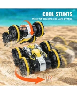 Amphibious RC Car Boat, 2.4GHz 12 km/h 4WD Waterproof Car, 360° Rotating Stunt Vehicle with 2 Batteries, Toy for Kids 6+