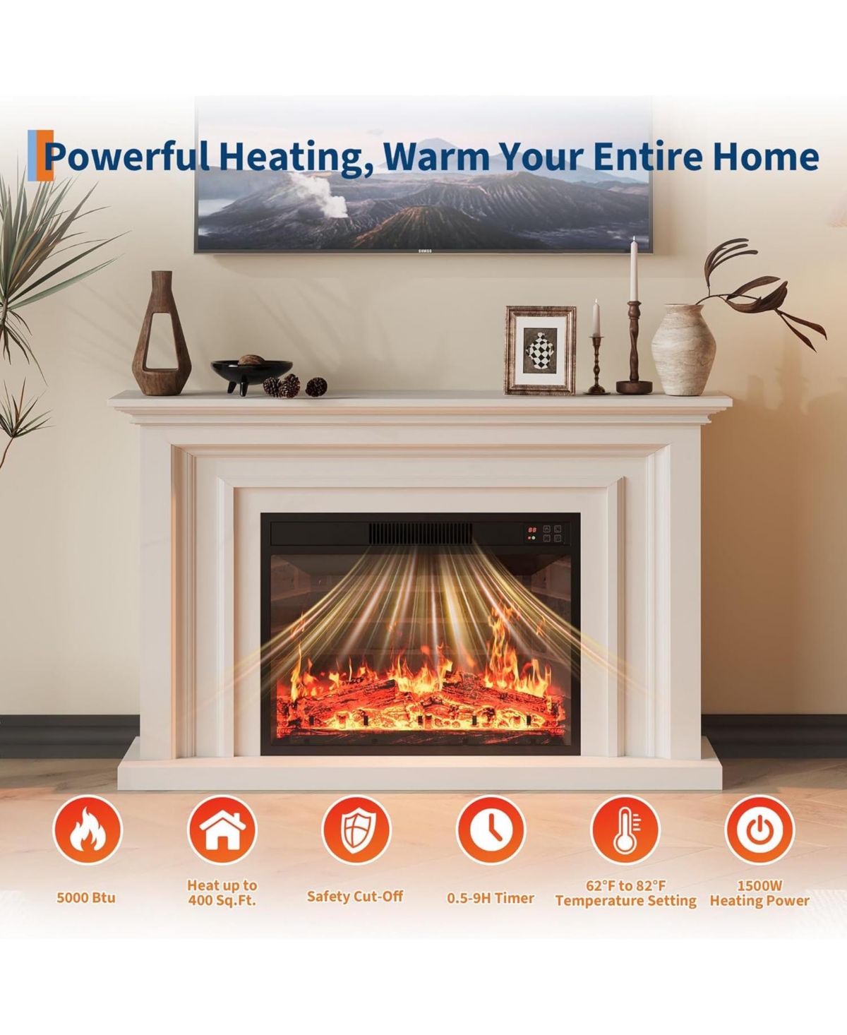 gaomon 23" Recessed & Wall Mounted Electric Fireplace, 12 Flame Colors, Timer, Remote Control, 750/1500W, Log & Crystal