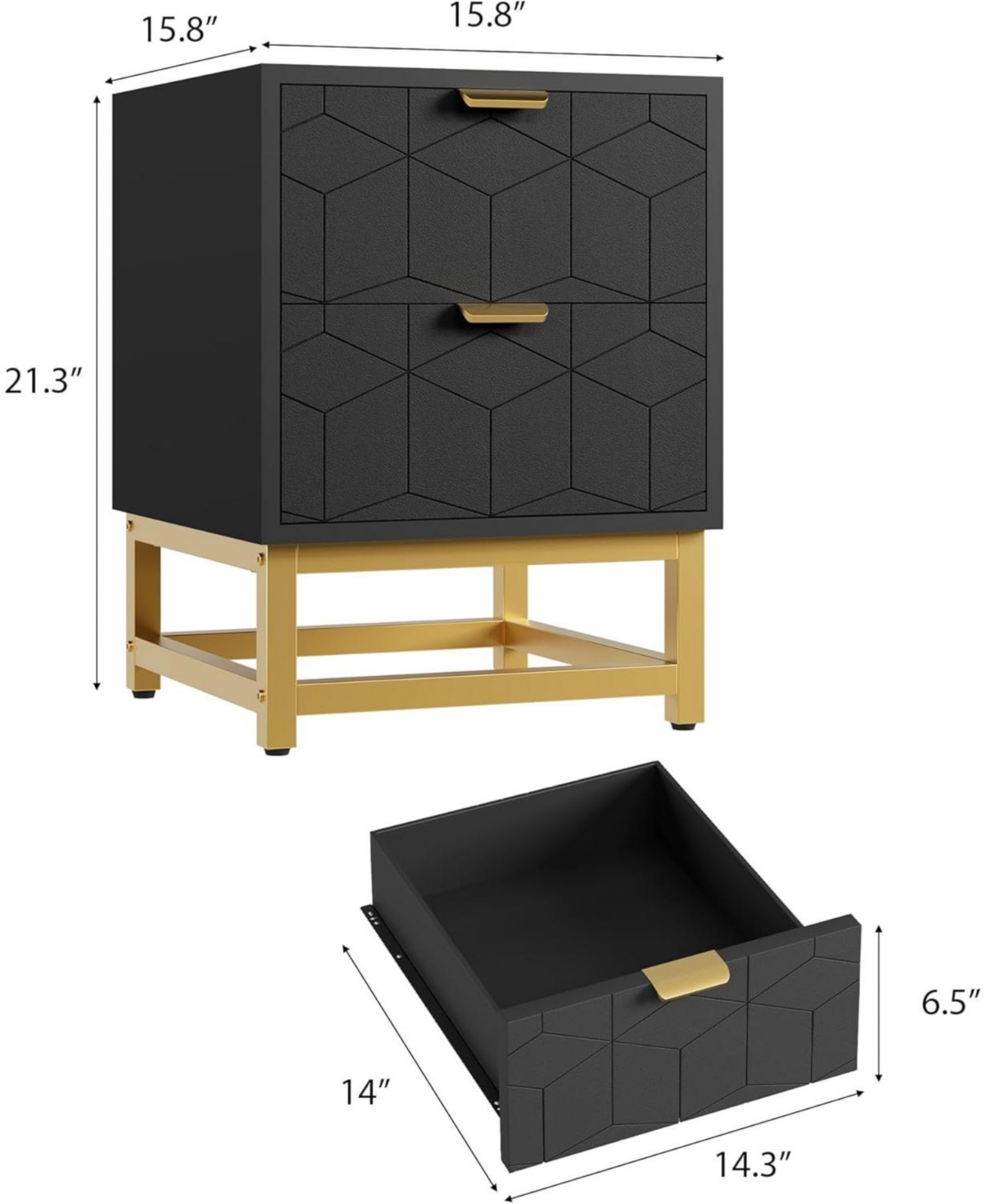 gaomon 2 Drawer Dresser, Modern Small Nightstand with Gold Handles, Wood Storage Cabinet for Bedroom, Nursery, Entryway