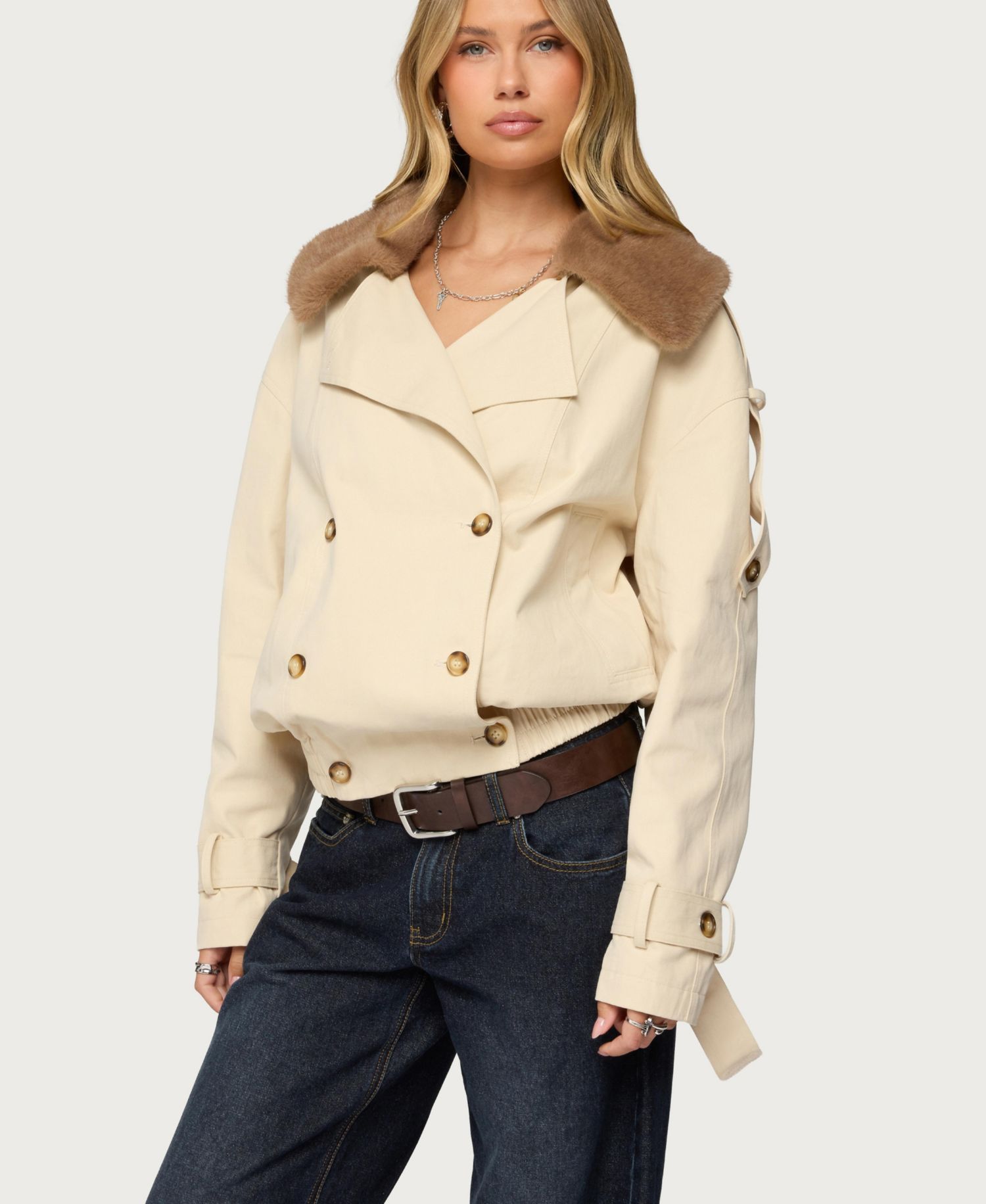 Women's Detachable Faux Fur Trench Coat