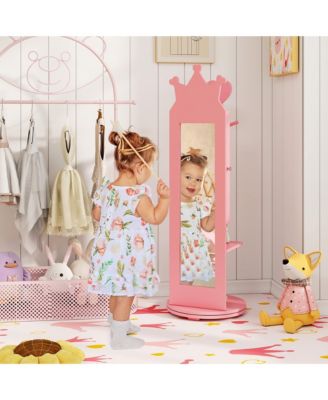 Kids Vanity Set Princess Makeup Dressing Table &Chair Set w/ Coat Rack