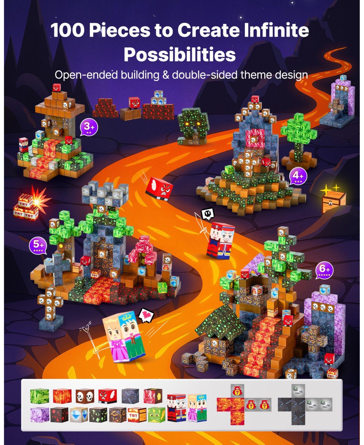 Sugift 100-Piece Dark Castle Magnetic Blocks Stem Toy for Kids