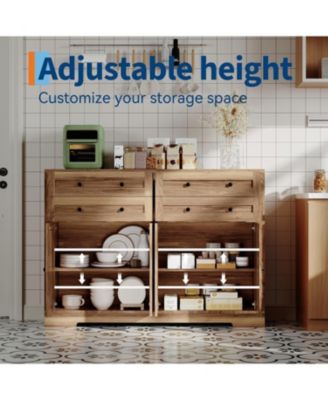 Modern Farmhouse Buffet Cabinet with Storage, Wood Large Sideboard Storage Cabinet with 4 Doors & 4 Drawers Coffee Bar.