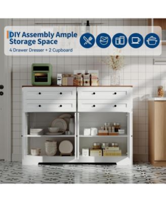 Modern Farmhouse Buffet Cabinet with Storage, Wood Large Sideboard Storage Cabinet with 4 Doors & 4 Drawers Coffee Bar.