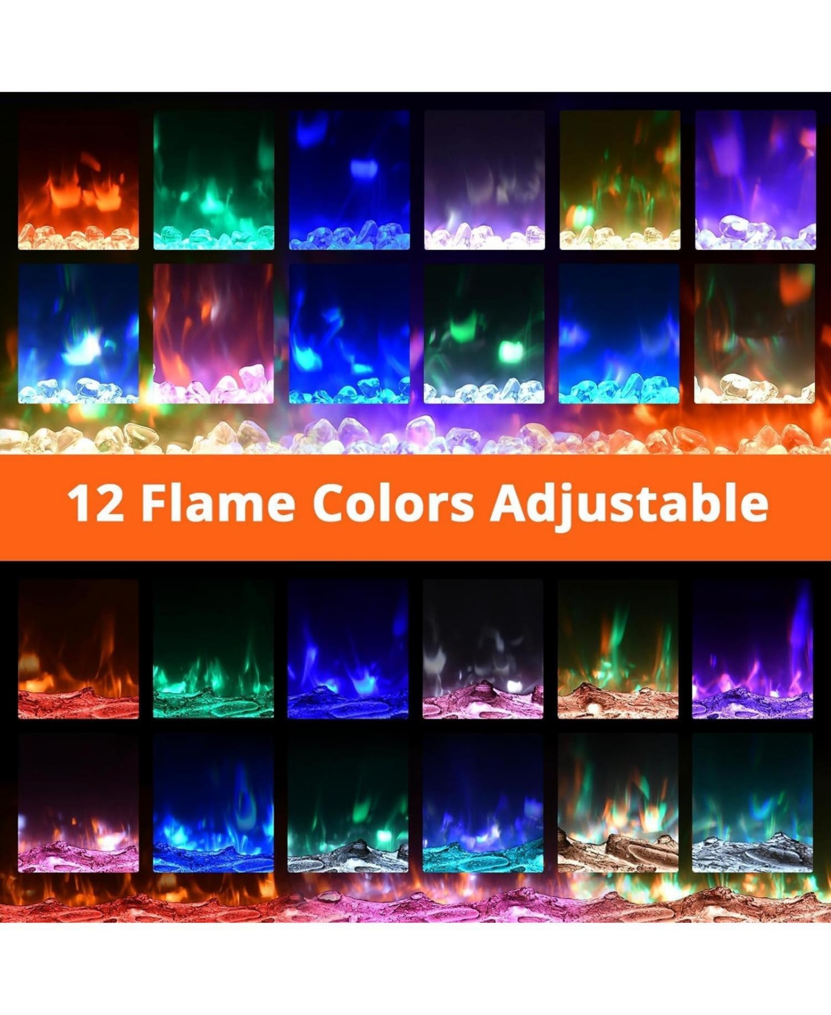 Gaomon 60" In-Wall Electric Fireplace, 12 Flame Colors, 900/1800W Heater, Timer, Adjustable Brightness, Log & Crystals