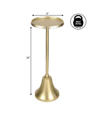 Irida 24" Art Deco Designer Pedestal Drink Table and Decorative End Table with Hammered Round Top and Bell Base