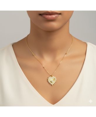 Heart Necklace with Textured Center and Pave CZ Spikes on Gold over Silver Beaded Chain