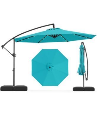 Outdoor Cantilever Umbrella with Solar Lights and Base