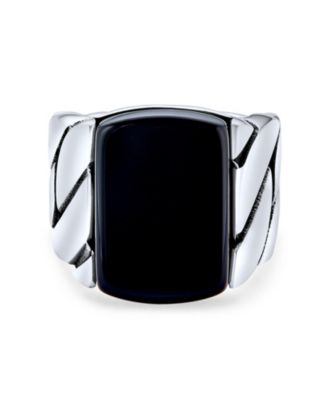 Black Onyx Signet Statement Ring Braided Cable Wide Link Band Sterling Silver