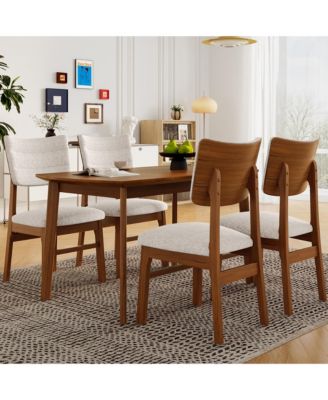 Farmhouse Dining Set for 4 with Wood Table and 4 Upholstered Chairs