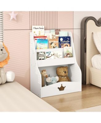 Kids Bookshelf 4-Tier Wooden Bookcase Toy Storage Organizer Montessori Bookshelf