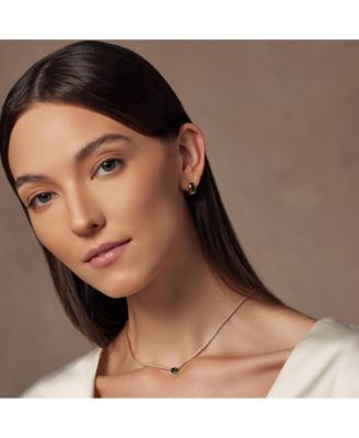 18k Gold Plated Sterling Silver Emerald Rectangle Necklace & Huggies Set Holiday Gift Guide