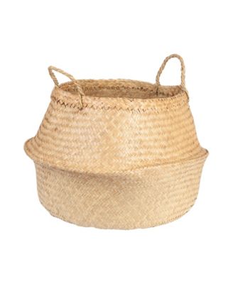 Handwoven Seagrass Basket Storage with Handles and Zig-zag Design, Tan