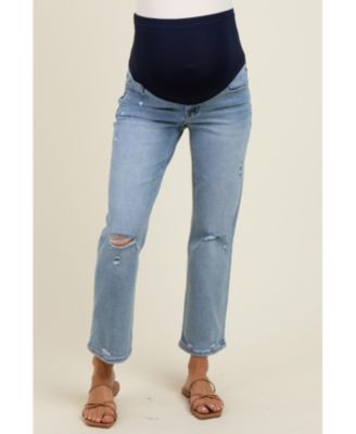 Maternity Light Blue Distressed Open Knee Ankle Straight Leg Jeans