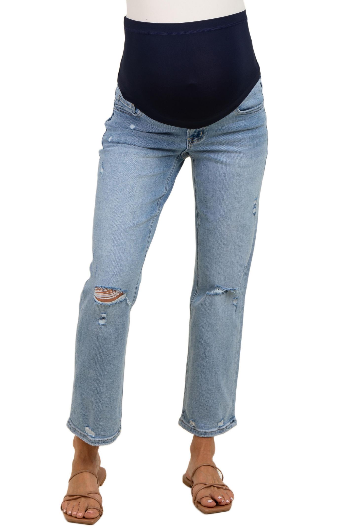Женские джинсы Pinkblush Light Blue Distressed Open Knee Ankle Straight Leg, цвет: Светлый синий — фото 2