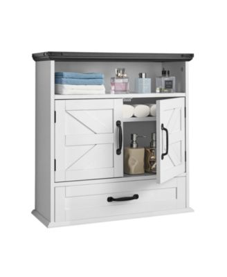 Bathroom Wall Cabinet with 2 Doors, Drawer, and Shelves
